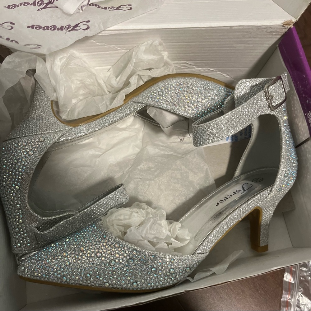 Silver Rhinestone Pointed-Toe Stiletto Heels - Picture 9 of 9
